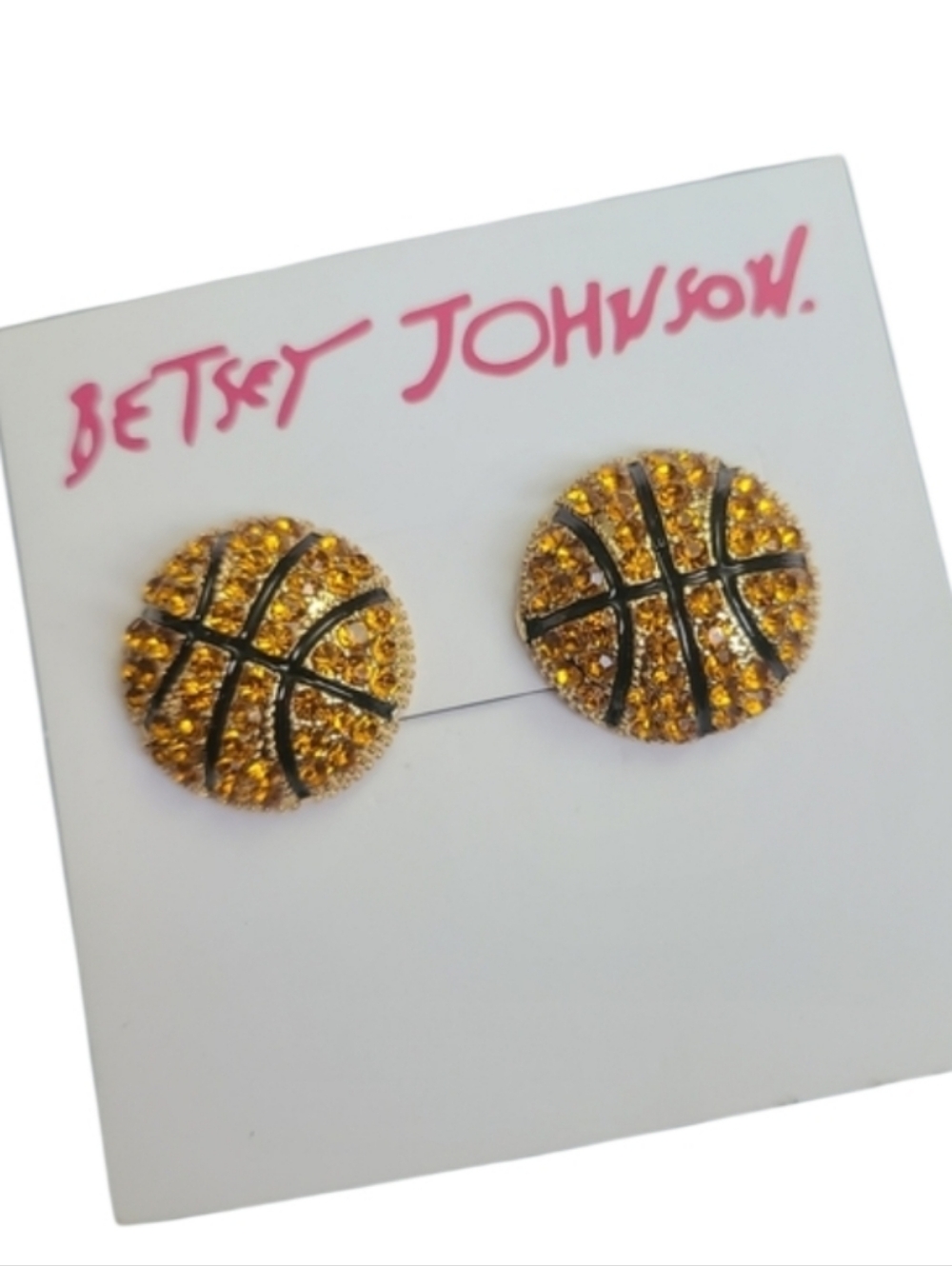 Gold and Black Crystal Basketball Stud Earrings